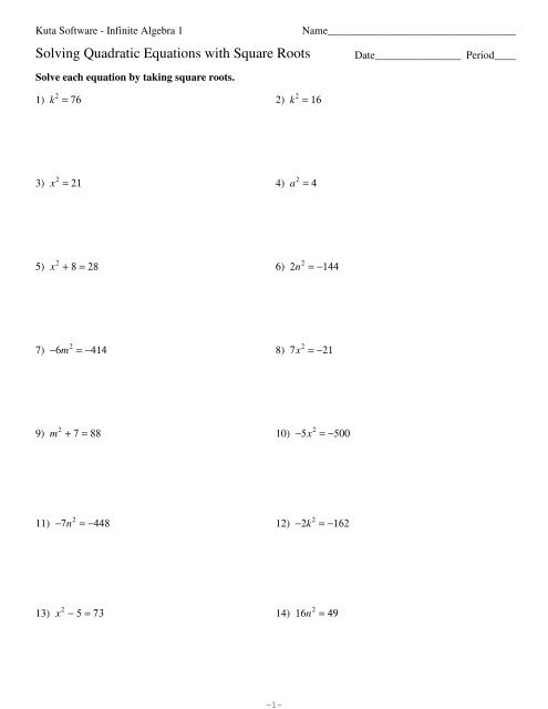 Solving Quadratic Equations Using All Methods Worksheet Kuta