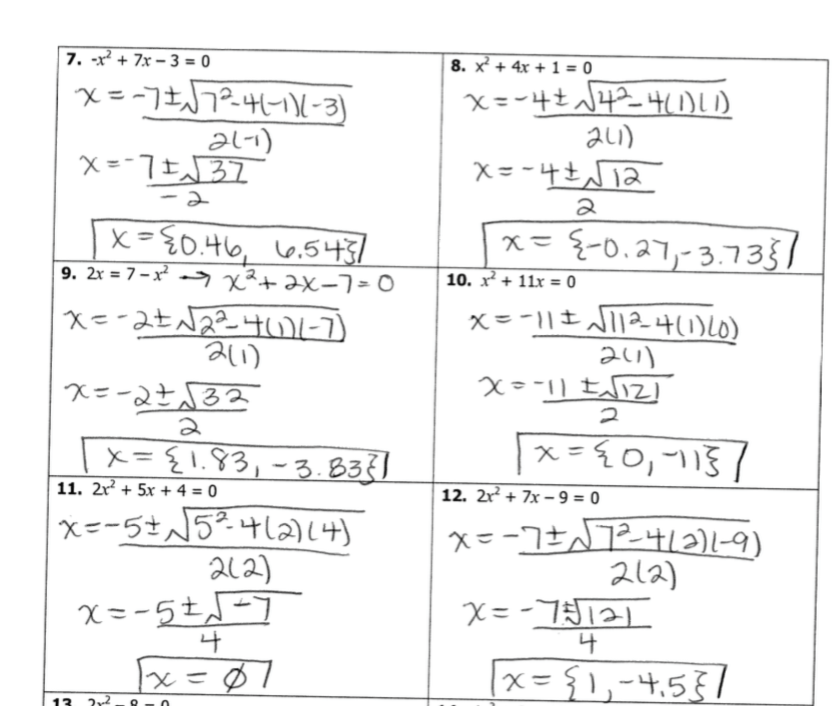 Solving Quadratic Equations Using The Quadratic Formula Worksheet