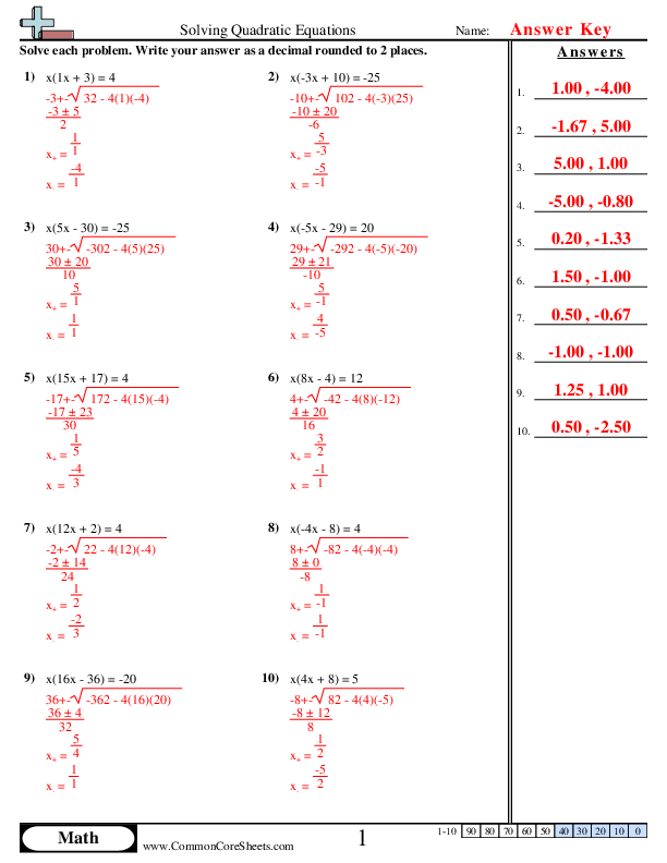 Solving Quadratic Equations Worksheet Download Worksheets Library