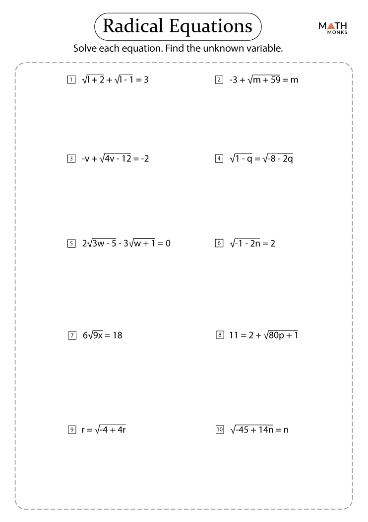 Solving Radical Equations Coloring Worksheet With Answers Pdf