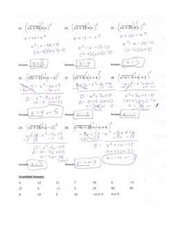 Solving Radical Equations Worksheet Algebra 2 With Scrambled Answers