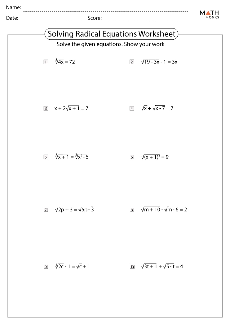Solving Radical Equations Worksheet Pdf Equations Worksheets