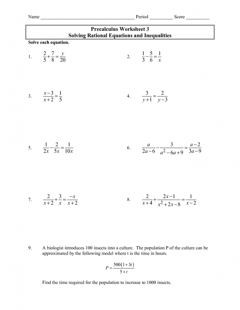 solving rational equations worksheet with answers pdf