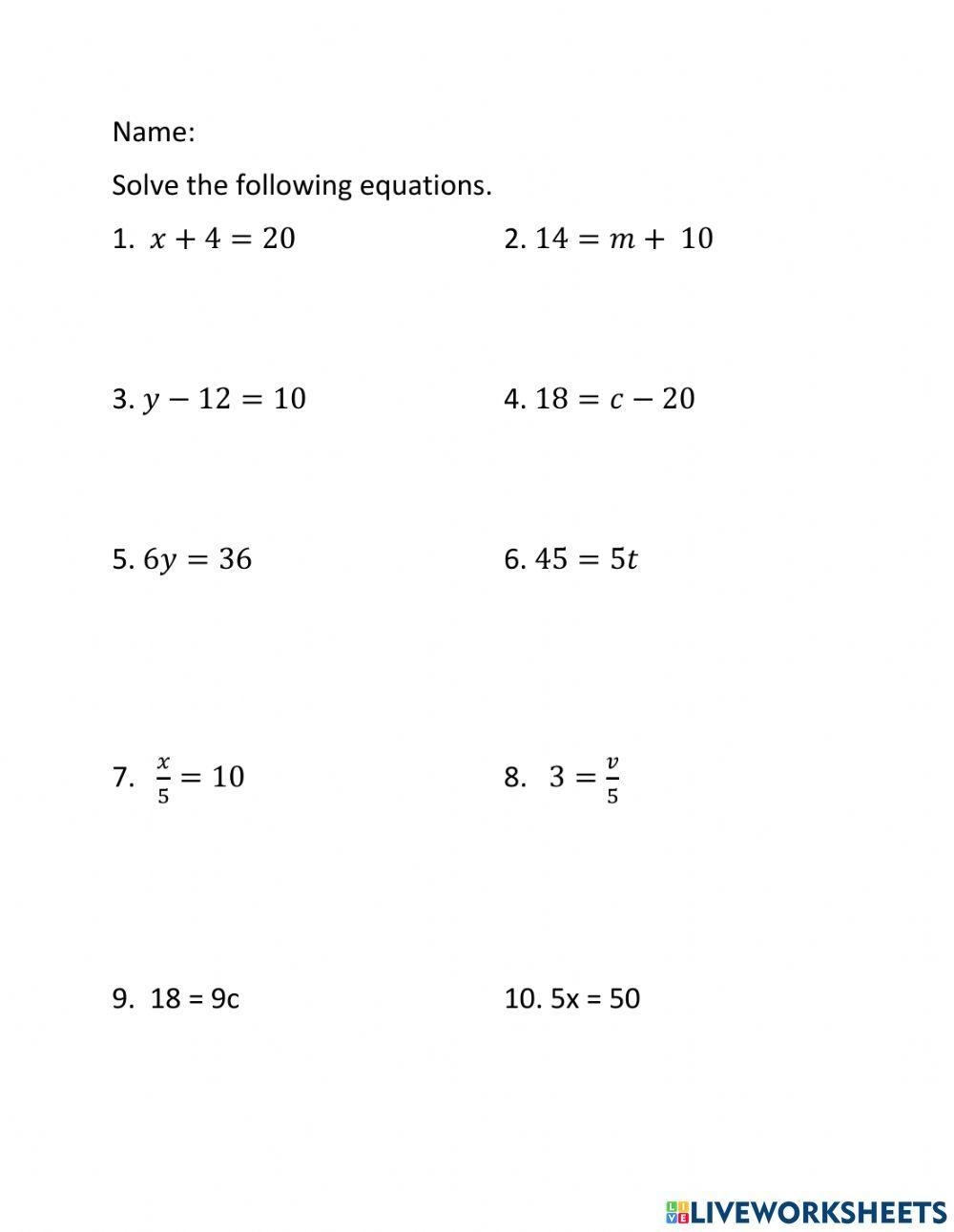 Solving Simple Equations Worksheet Packet Worksheets Library