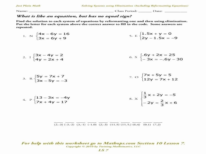 Solving System By Elimination Worksheet Elegant Solving Systems 