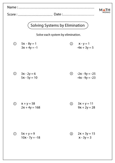Solving Systems Of Equation By Elimination Worksheet Worksheets Library