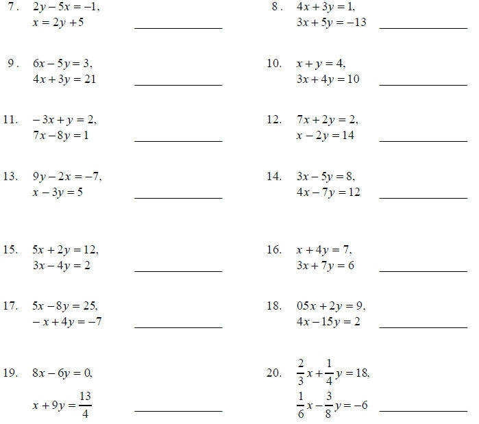 Solving Systems Of Equations By Elimination Worksheet Math Aids