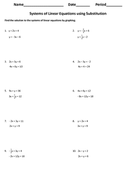 Solving Systems Of Equations By Substitution Worksheet Equations 