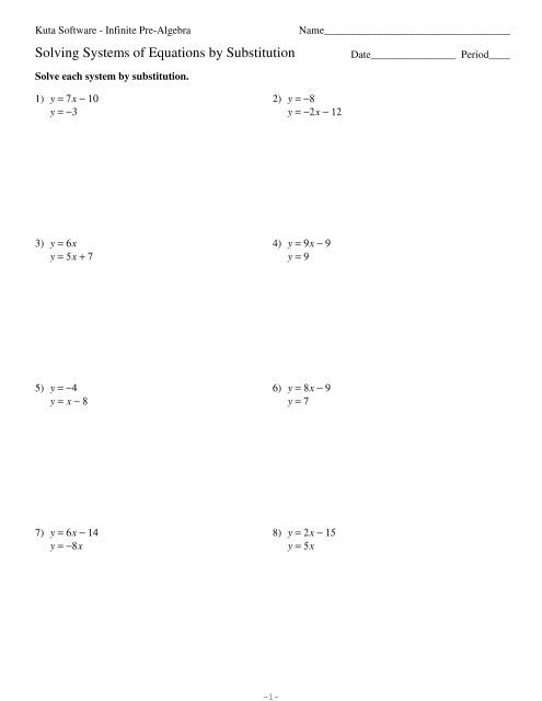 Solving Systems Of Equations By Substitution Worksheets With Answers 