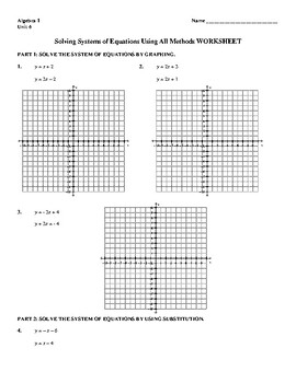 Solving Systems Of Equations Using All Methods WORKSHEET By Dennis 