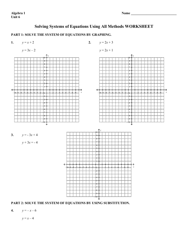 Solving Systems Of Equations Using All Methods Worksheet Part 1 