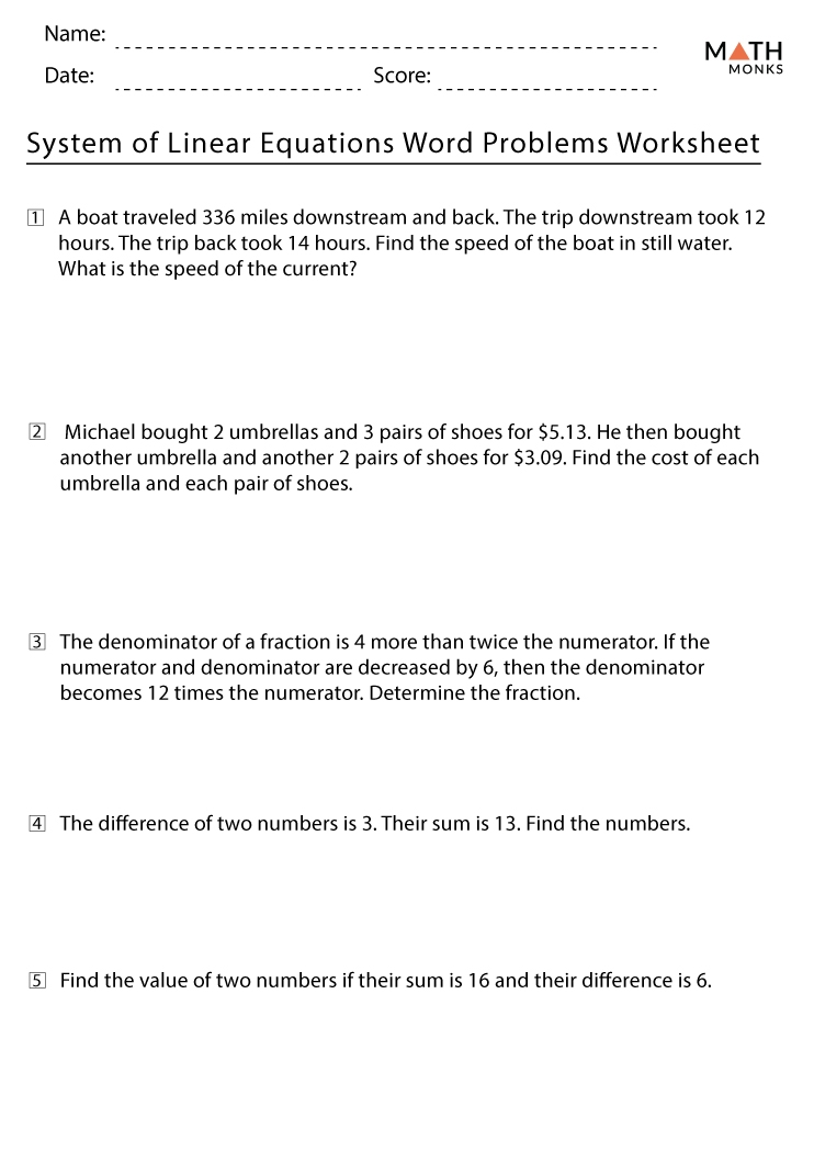 Solving Systems Of Equations Word Problems by Substitution Worksheet 