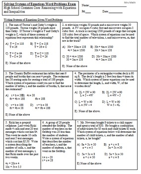 Solving Systems Of Equations Word Problems by Substitution Worksheet 