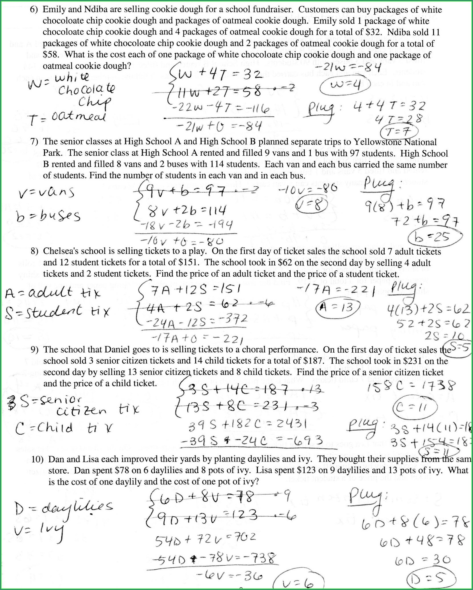 Solving Systems Of Equations Word Problems Worksheet Worksheet Resume 