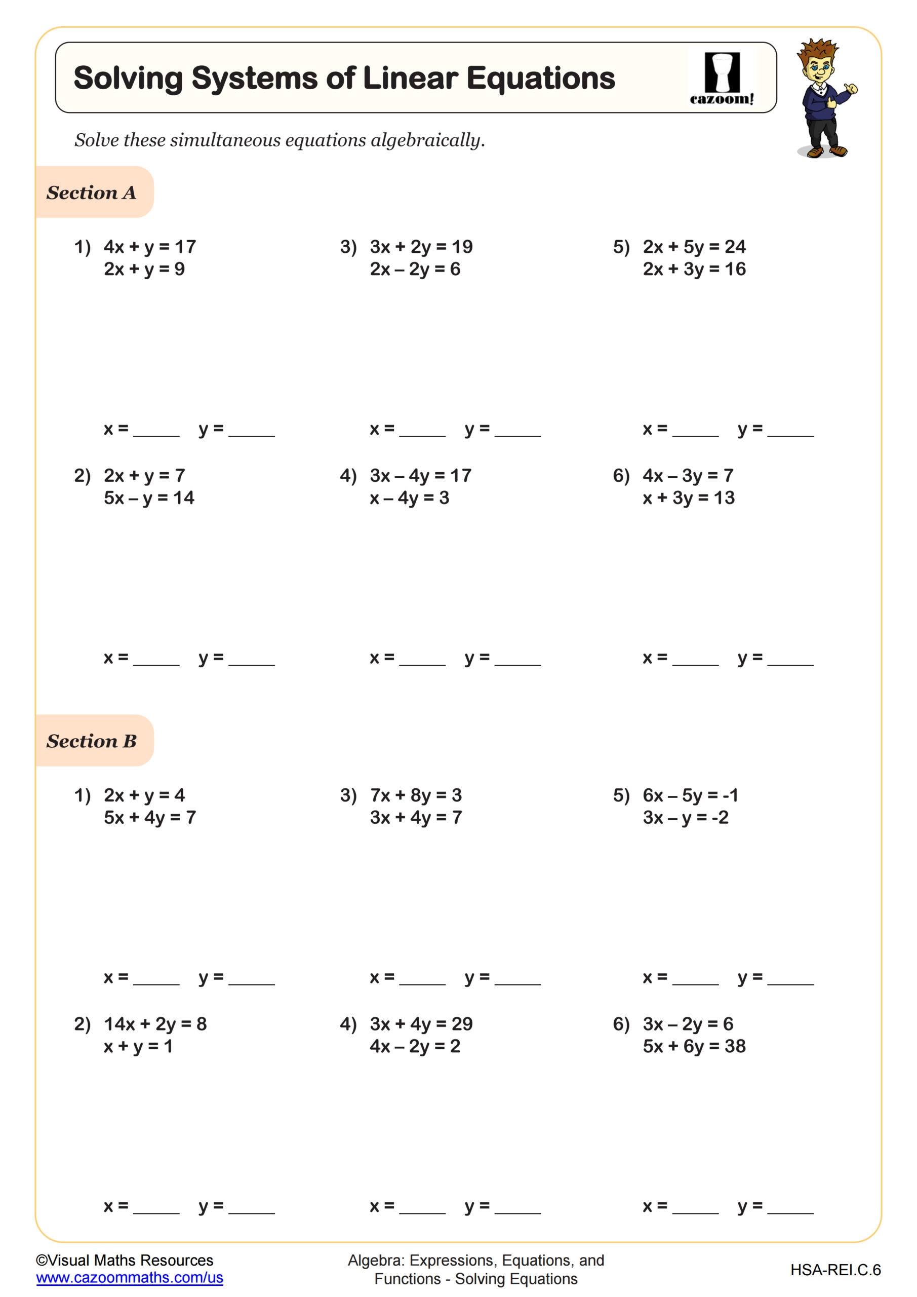 worksheet solving systems of equations by substitution