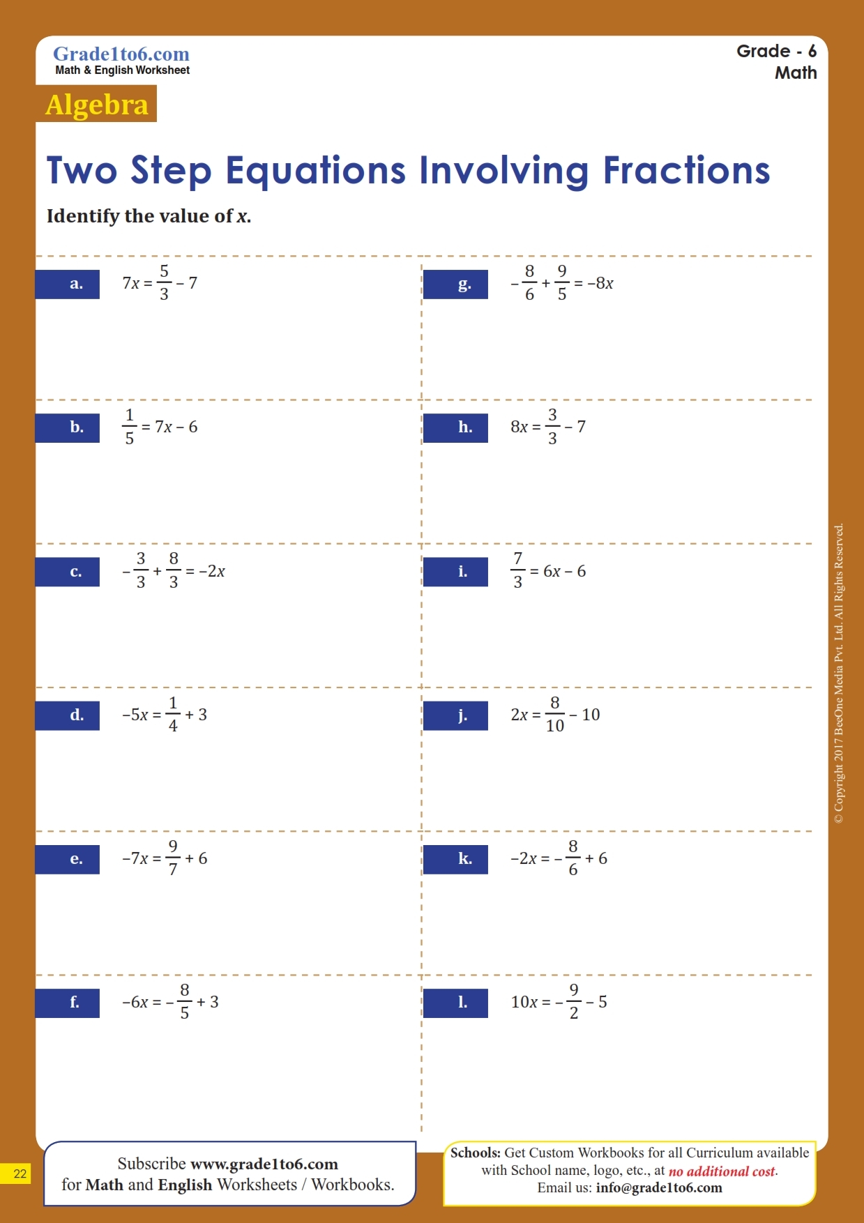 Solving Two Step Equations Involving Fractions Worksheets Library