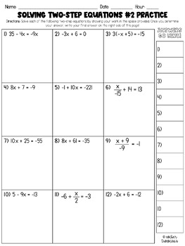 Solving Two Step Equations Practice Worksheet Or Homework Worksheets 