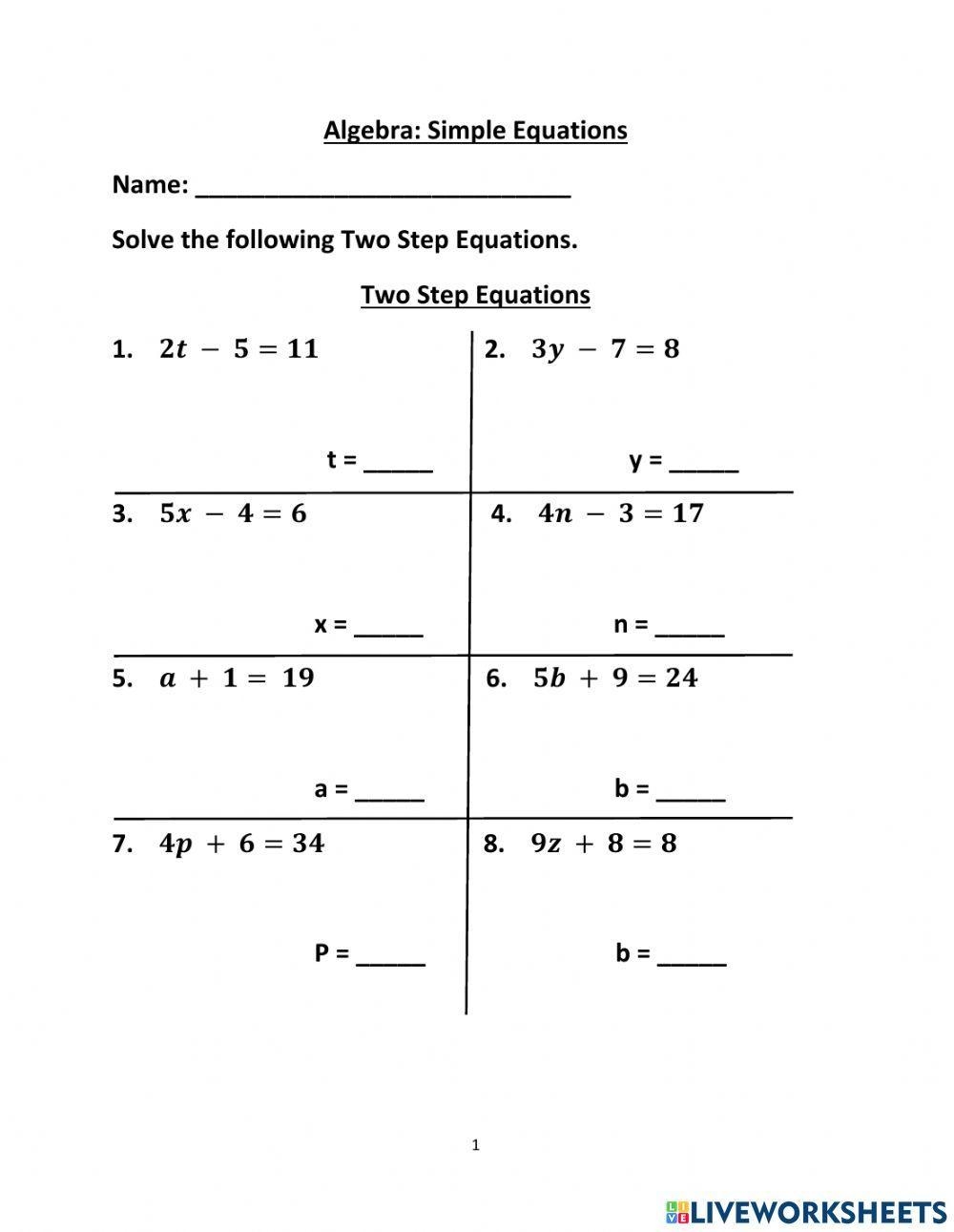  Solving Two Step Equations Worksheets Essential KS3 Maths 