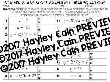 stained glass slope graphing linear equations worksheet answer key