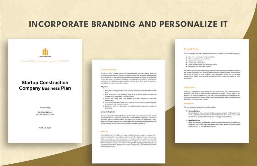 Startup Construction Company Business Plan Template In Word PDF 