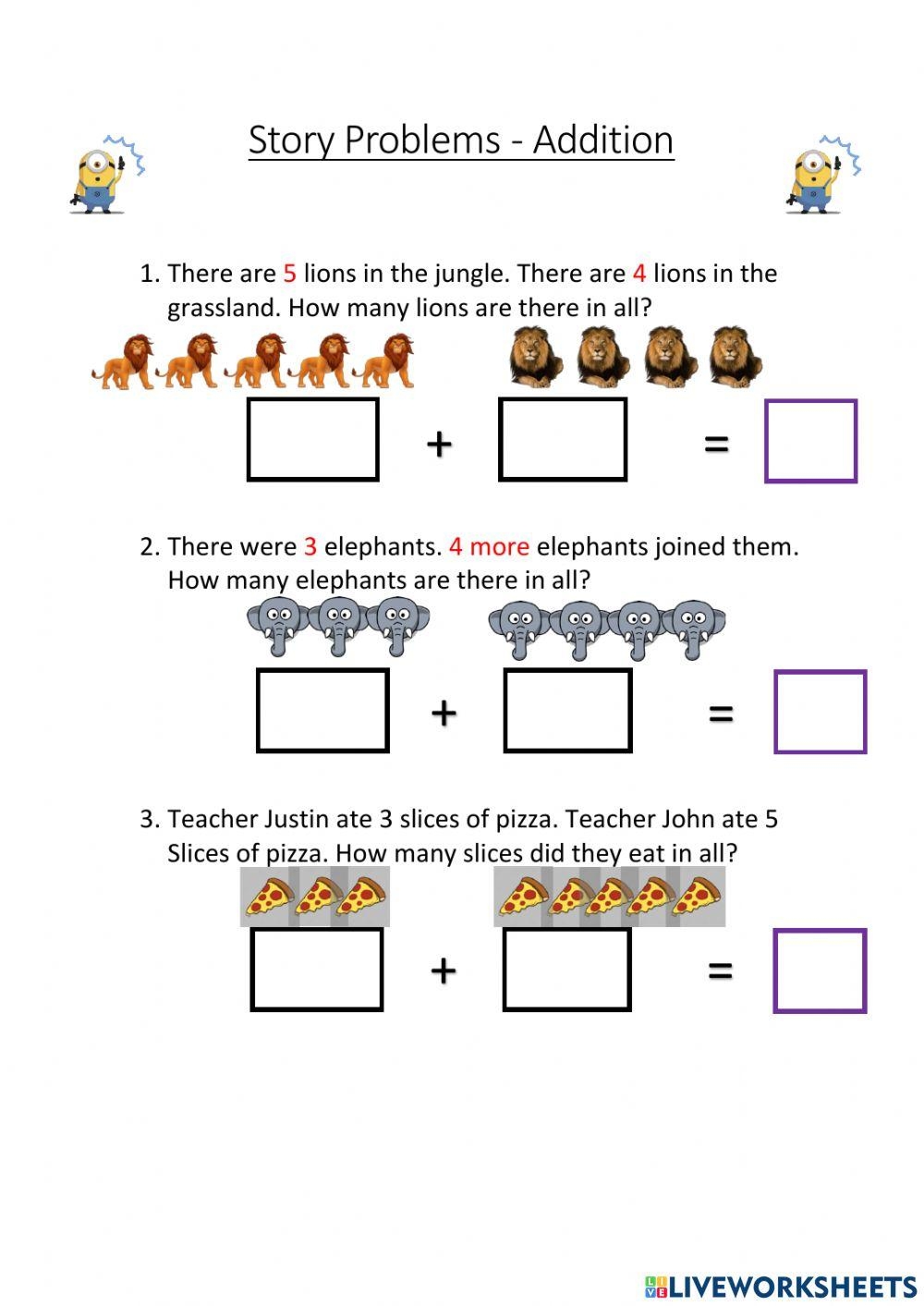 equation story problems worksheet