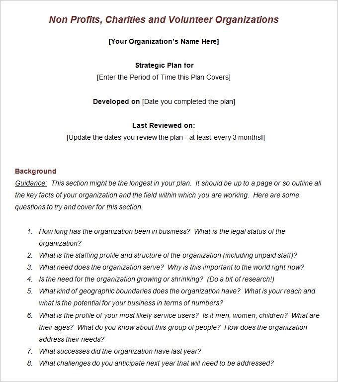 Strategic Plan Nonprofit Template