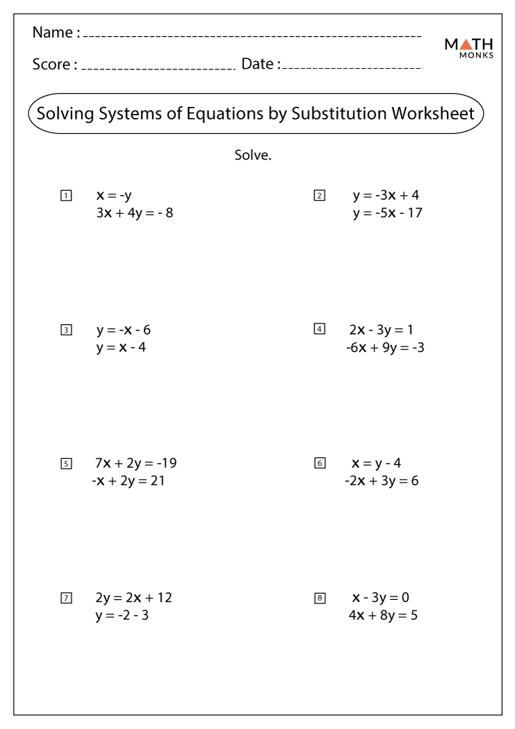 system of equation by substitution worksheet