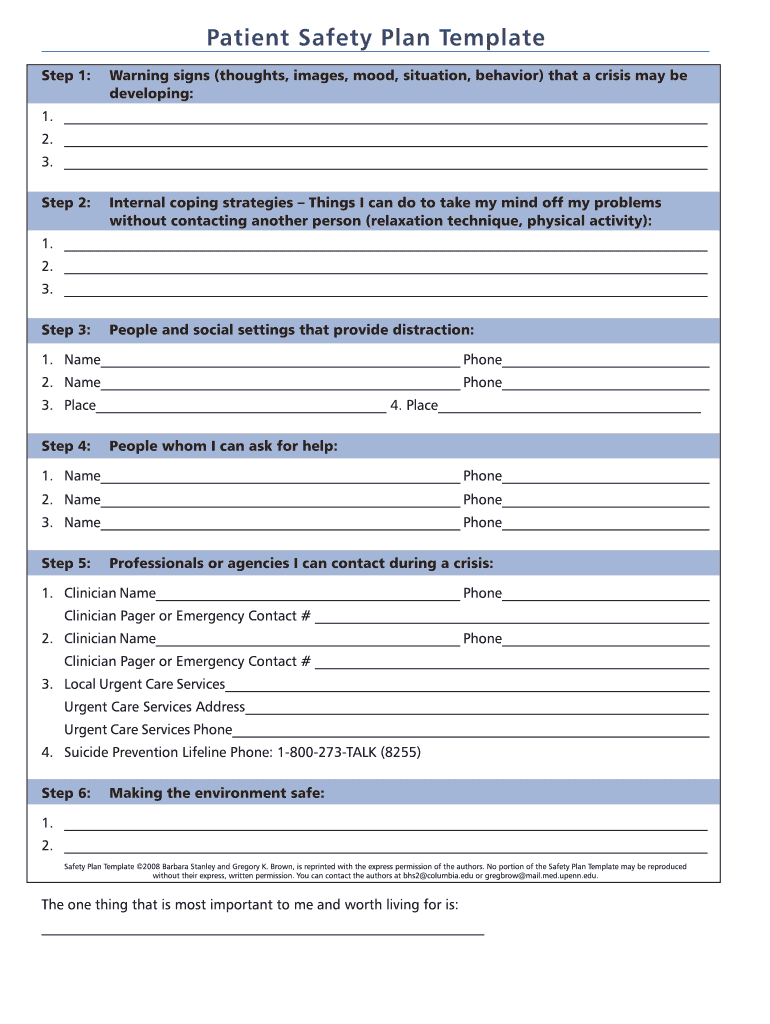 suicide safety plan template
