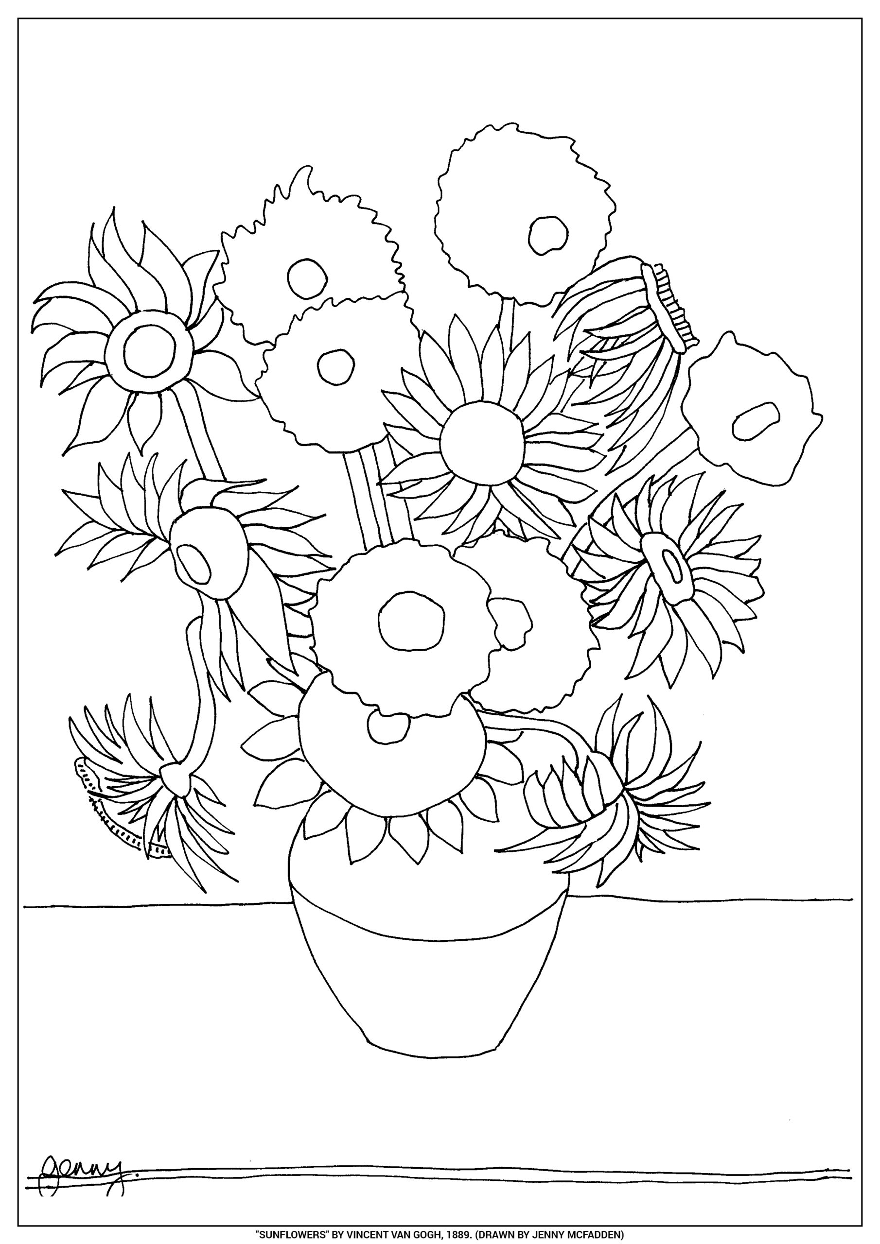 Sunflowers By Vincent Van Gogh Coloring Page Free Printable Coloring 