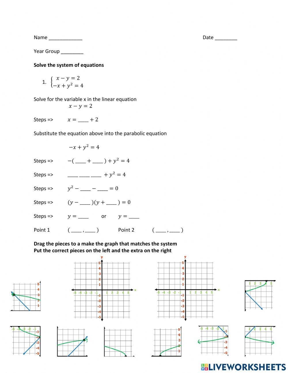 System Of Equations Substitution Linear And Nonlinear 