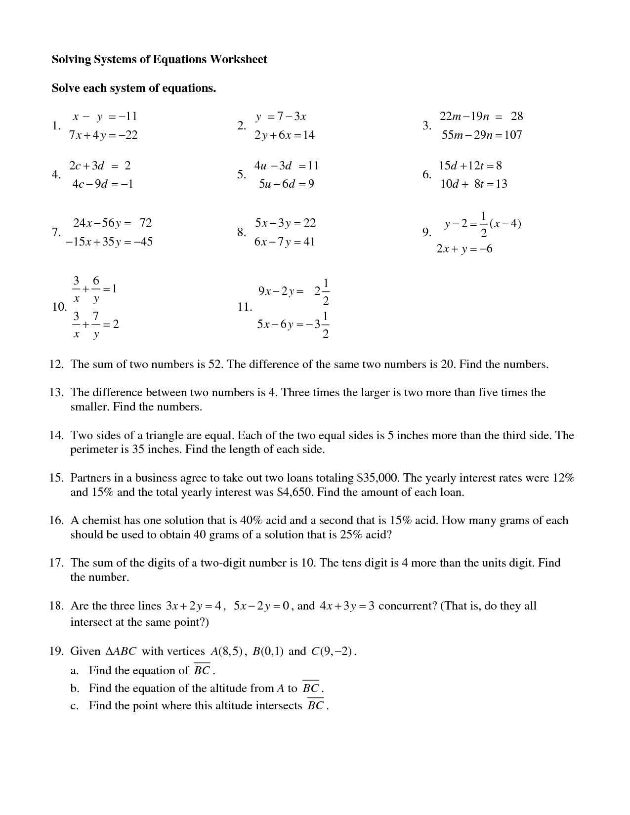 Systems Of Equations Elimination Worksheet Pro Worksheet