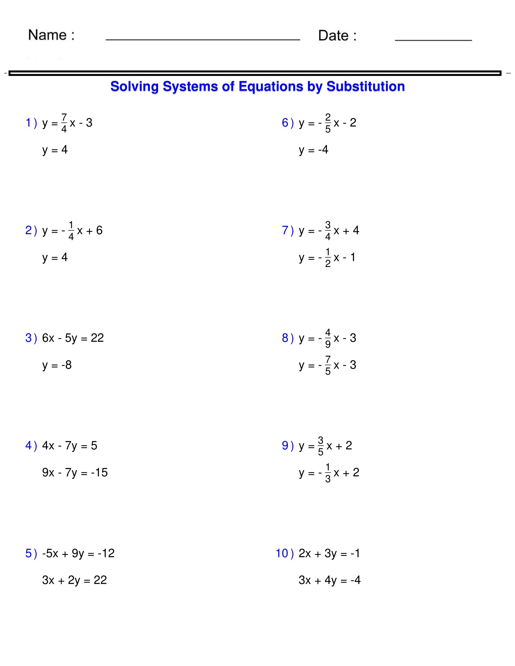 Systems Of Equations Solving Two Variable Systems Of Equations By 