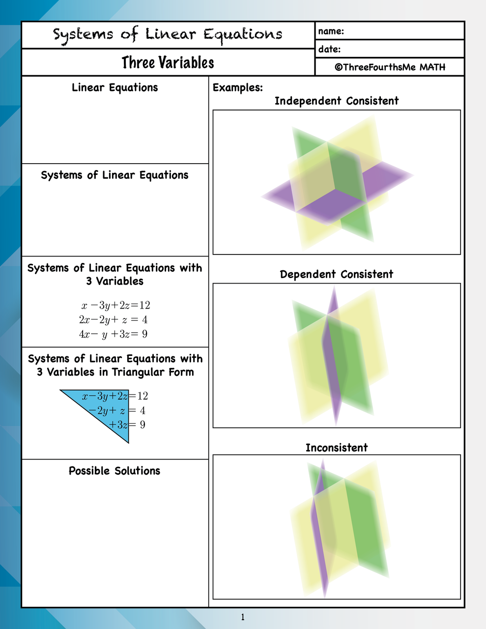 systems of equations 3 variables worksheet