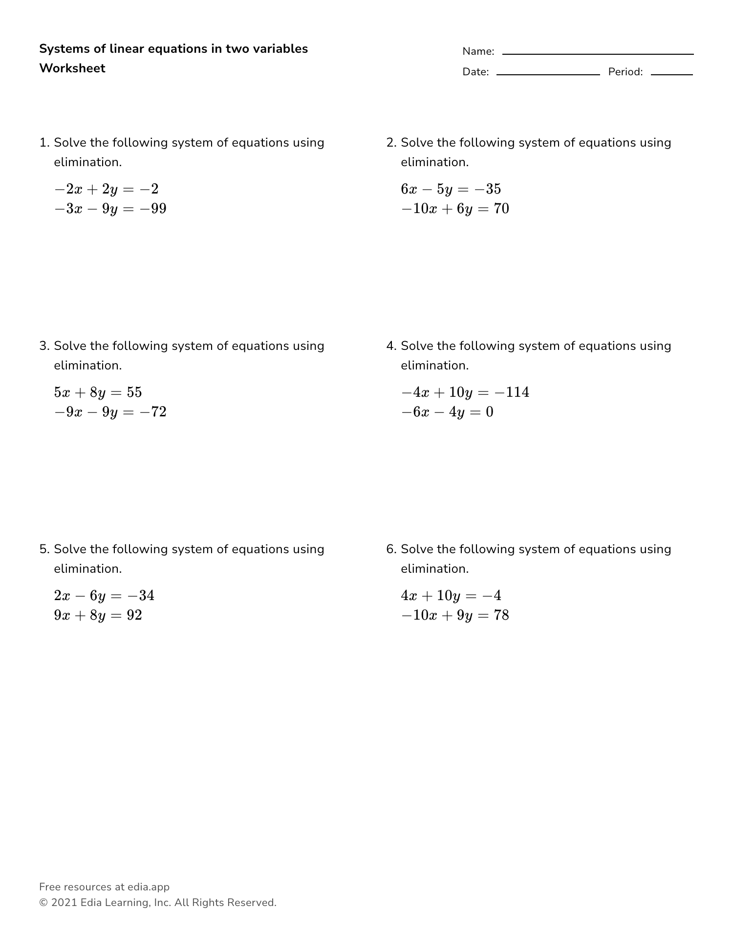 Systems Of Linear Equations Three Variables A Worksheets Library