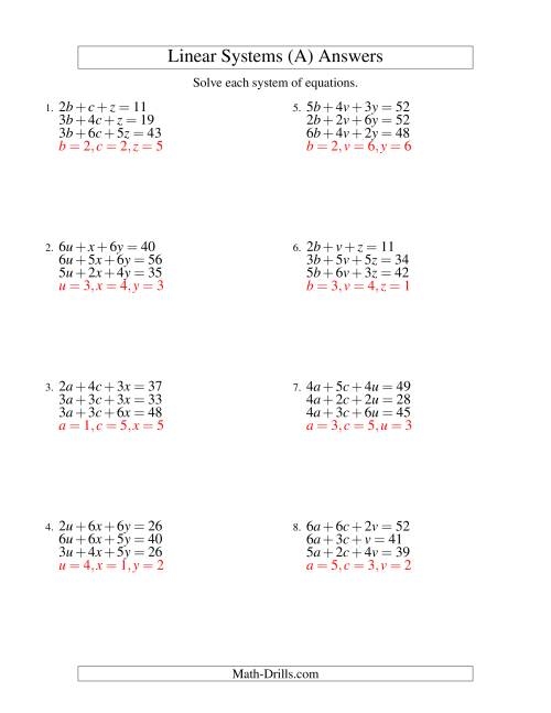 Systems Of Linear Equations Three Variables A Worksheets Library