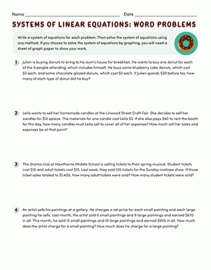 Systems Of Linear Equations Word Problems Worksheet Education 