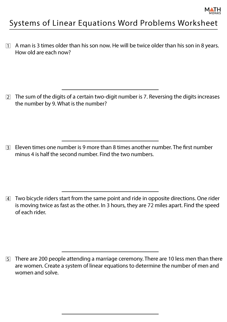 Systems Of Linear Equations Word Problems Worksheet Worksheets For 