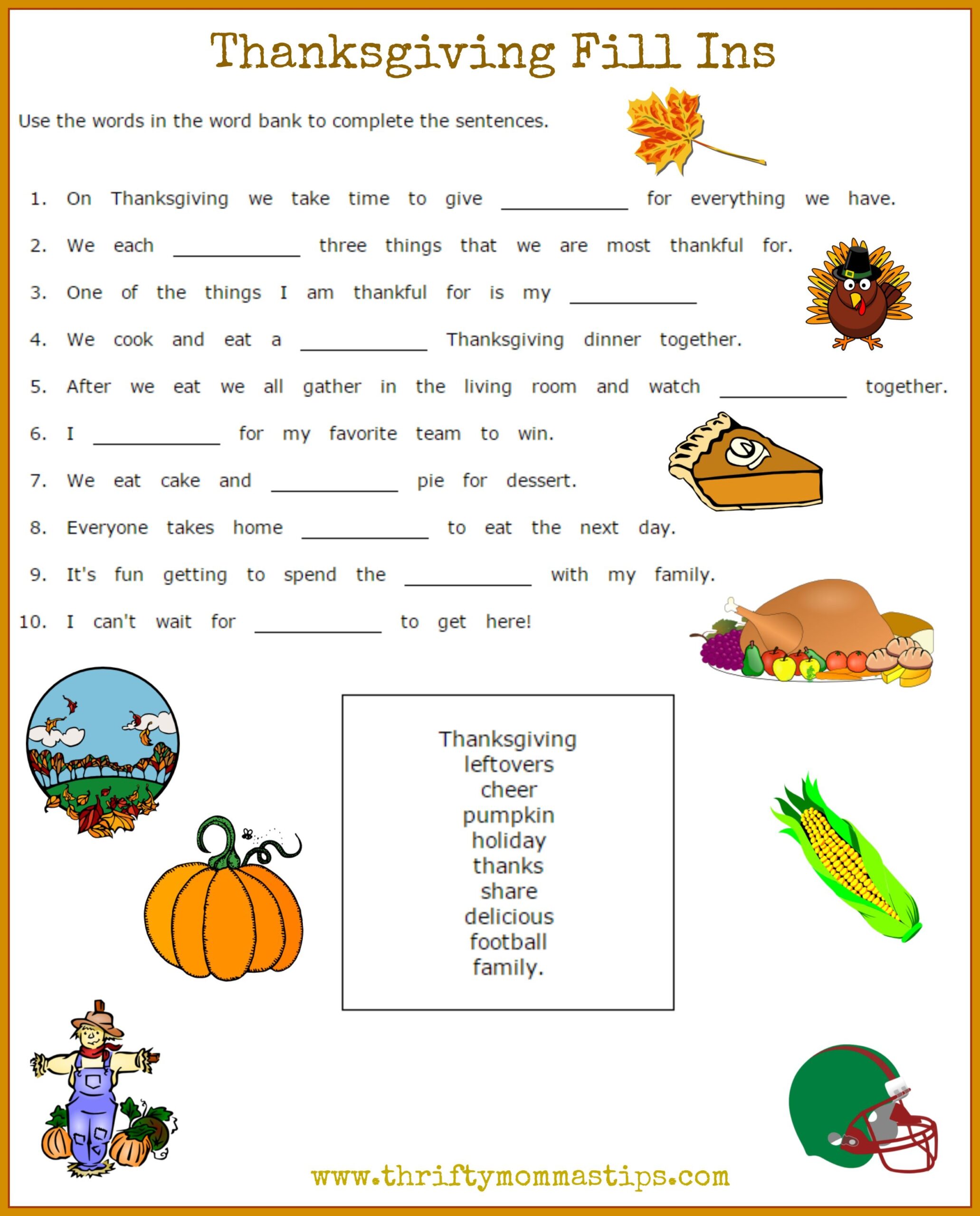 thanksgiving day printable activities