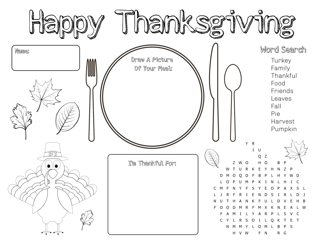 Thanksgiving Activity Placemat 12 Free PDF Printables Printablee