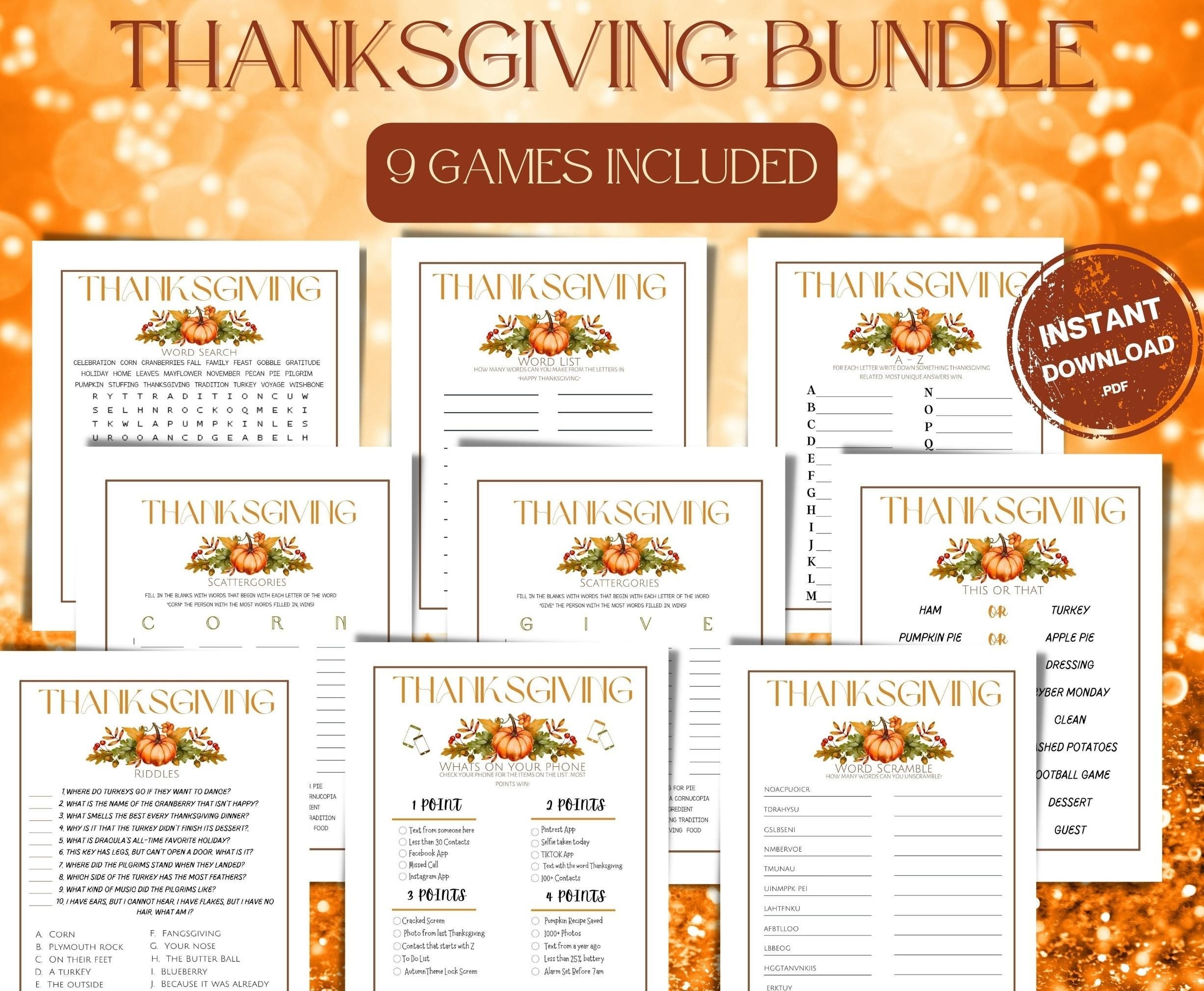 Thanksgiving Party Game Bundle Printable Family Party Games 2022 