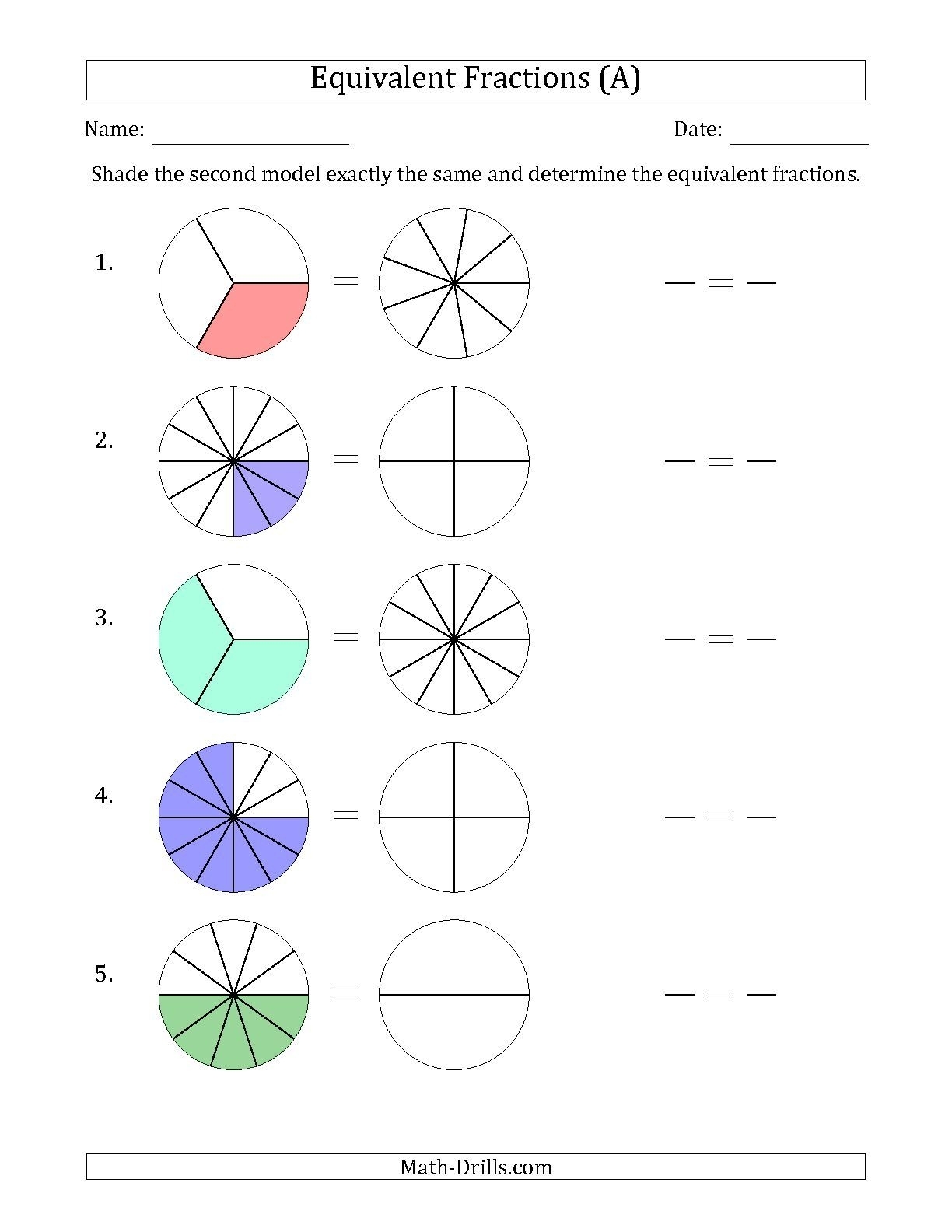 The Equivalent Fractions Models A Math Worksheet From The Fractions