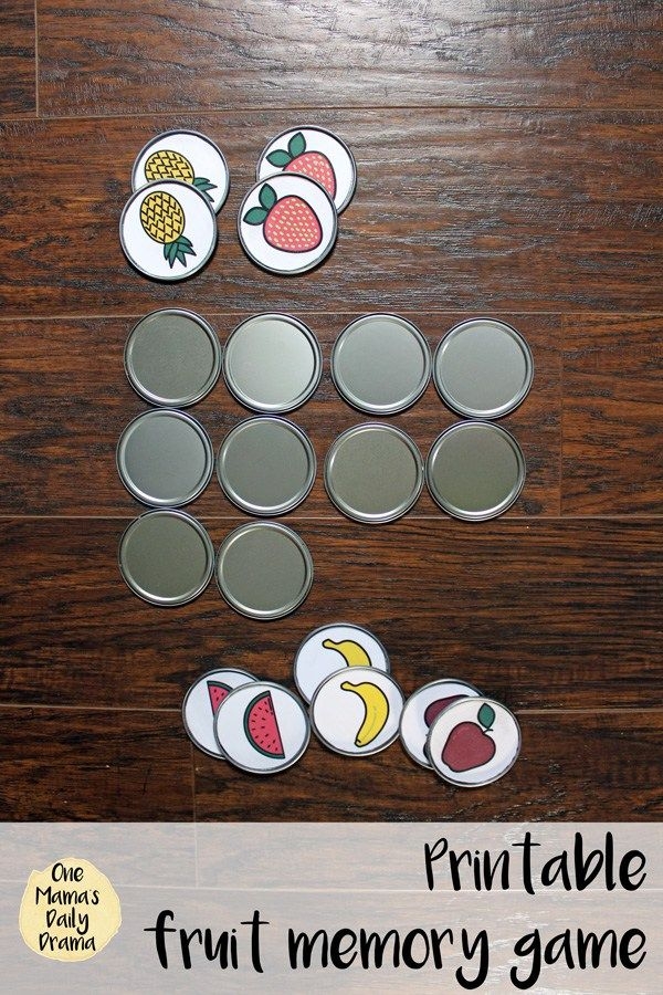 The Printable Fruit Memory Game Is Displayed On A Wooden Table With 