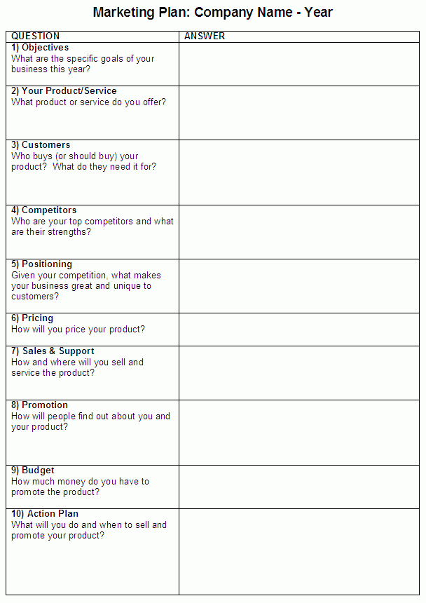 The World 39 s Simplest Marketing Plan Template Daniel Silver