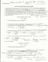 Thermochemical Equations Practice Worksheet Key Docsity