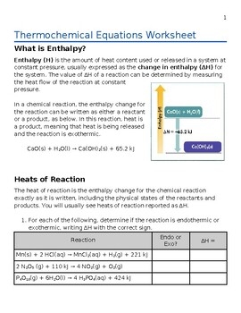 Thermochemical Equations Worksheet By TheVirtual Teacher TPT