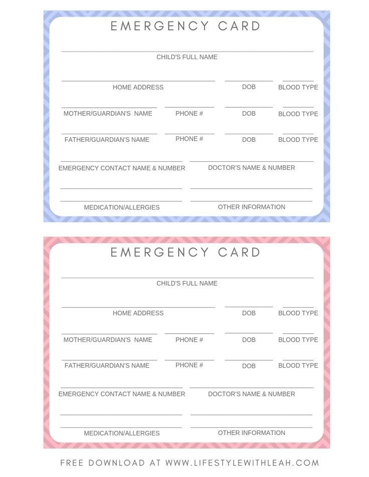 These Printable Emergency Cards Are Very Important To Have Fill Them 