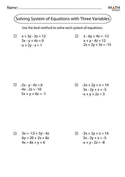Three Variable System Of Equations Worksheet Worksheets Library
