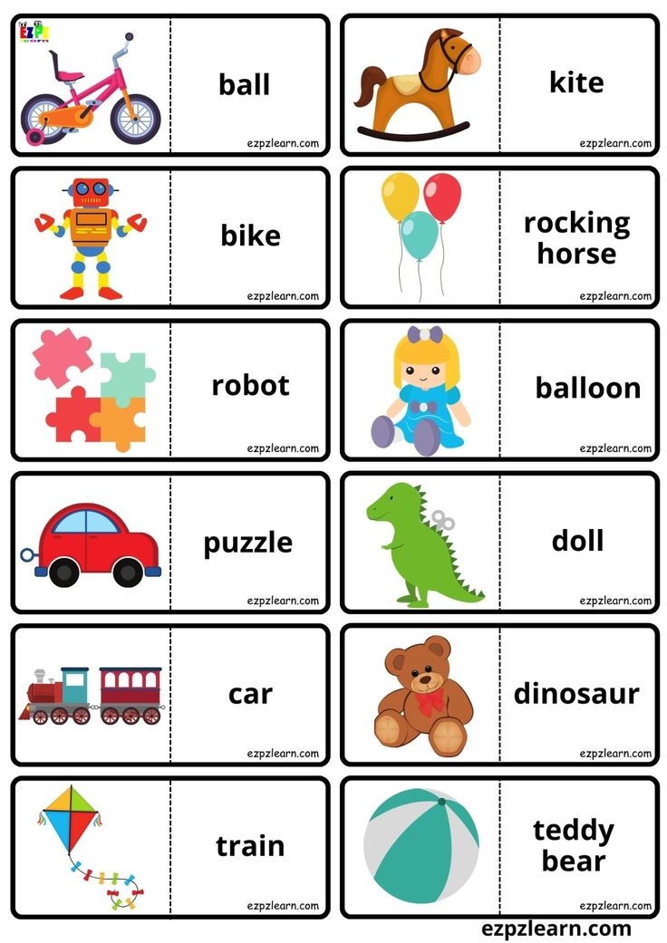 Toys Vocabulary Words Dominoes Game For Kids Free Printable English