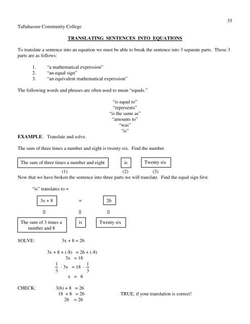 Translating Sentences Into Equations Pdf Tallahassee 