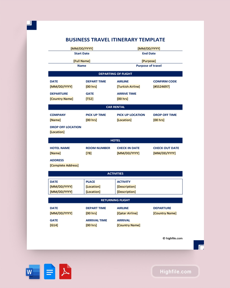 Travel Itinerary Template Pdf Free Infoupdate
